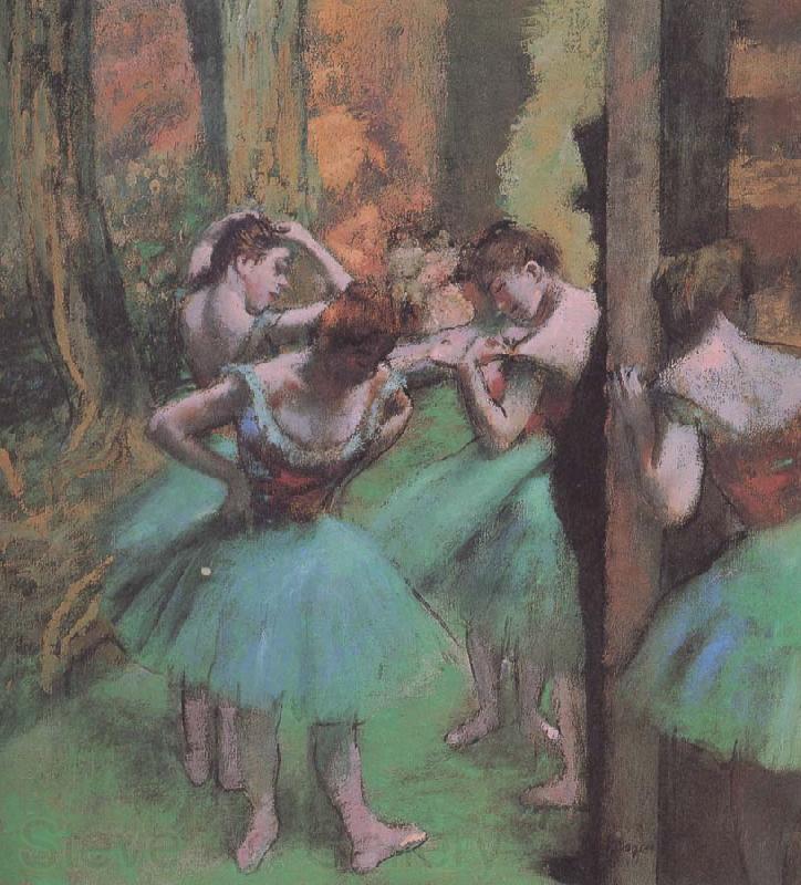 Edgar Degas dancers pink and green